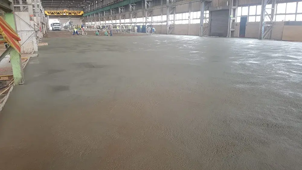 Interior of an industrial facility with concrete flooring